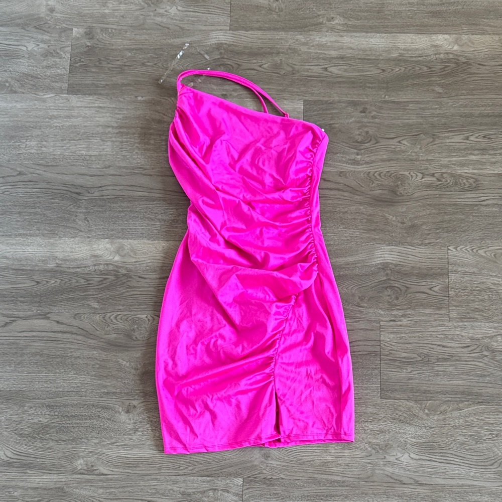 Crystal Doll Vibrant Pink One-Shoulder Dress